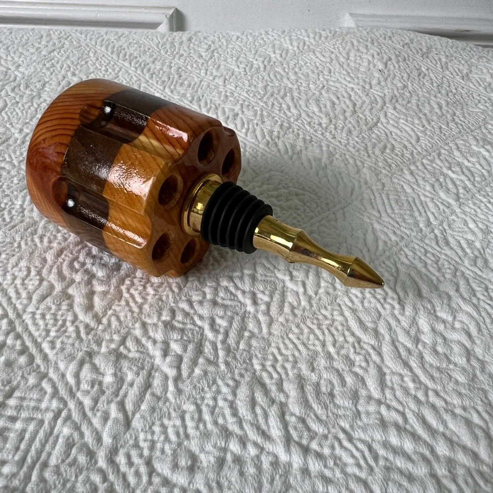 Handmade Revolver Cylinder Wine Stopper OS Unisex Bullet Casing Inlay Wood Brown